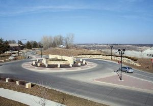 A roundabout in Coralville, Iowa